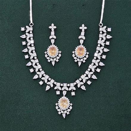Cubic Zirconia Classic Necklace Set With Rhodium Plating