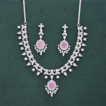 Cubic Zirconia Classic Necklace Set With Rhodium Plating