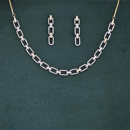 Cubic Zirconia Delicate Necklace Set With 2 Tone Rhodium Plating