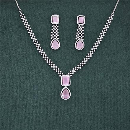 Cubic Zirconia Delicate Necklace Set With Rhodium Plating