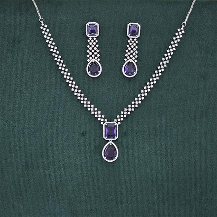 Cubic Zirconia Delicate Necklace Set With Rhodium Plating