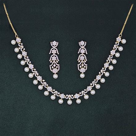 Cubic Zirconia Moti Necklace Set With 2 Tone Rhodium Plating