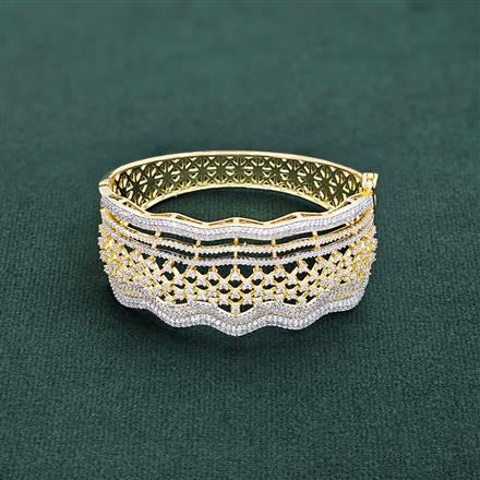 Cubic Zirconia Openable Kada With 2 Tone Rhodium Plating
