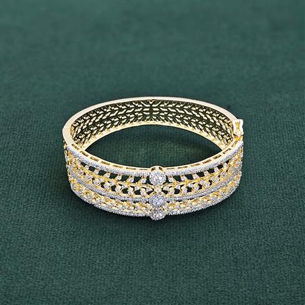 Cubic Zirconia Openable Kada With 2 Tone Rhodium Plating