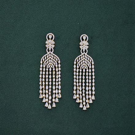Cubic Zirconia Long Earring With 2 Tone Rhodium Plating