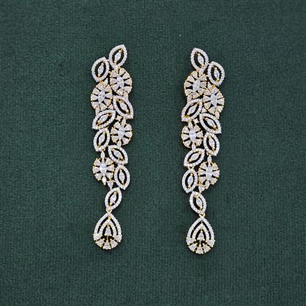 Cubic Zirconia Long Earring With 2 Tone Rhodium Plating