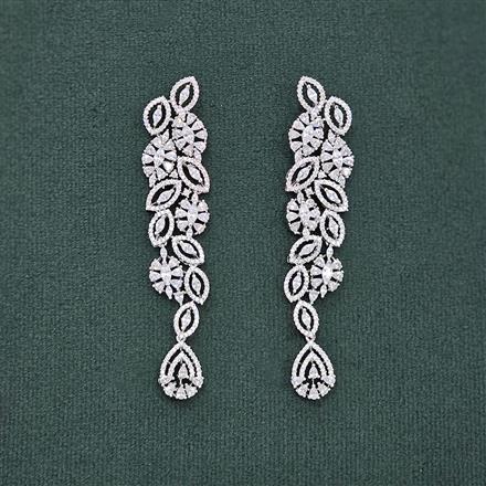 Cubic Zirconia Long Earring With 2 Tone Rhodium Plating