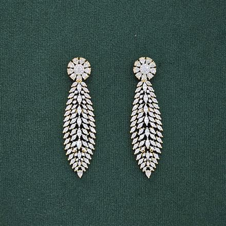 Cubic Zirconia Long Earring With 2 Tone Rhodium Plating