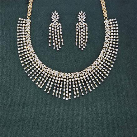 Cubic Zirconia Classic Necklace Set With 2 Tone Rhodium Plating