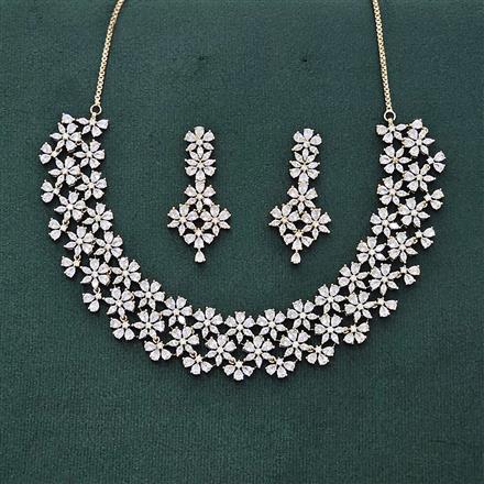 Cubic Zirconia Classic Necklace Set With 2 Tone Mehndi Rhodium Plating