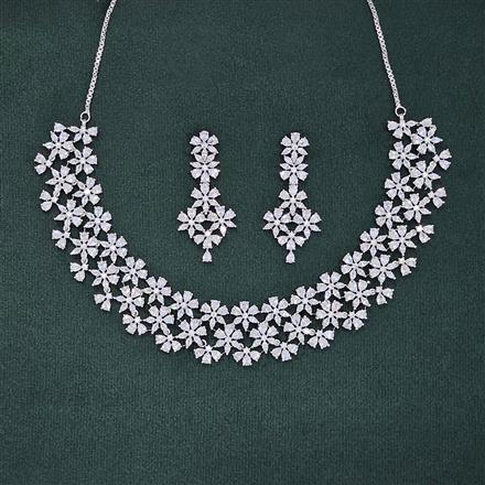 Cubic Zirconia Classic Necklace Set With 2 Tone Mehndi Rhodium Plating