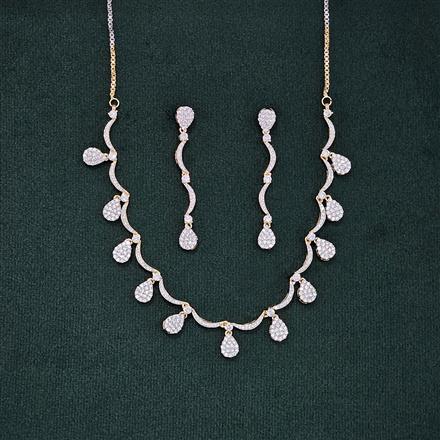 Cubic Zirconia Classic Necklace Set With 2 Tone Rhodium Plating