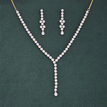 Cubic Zirconia Delicate Necklace Set With 2 Tone Rhodium Plating