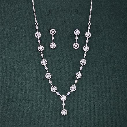 Cubic Zirconia Delicate Necklace Set With 2 Tone Rhodium Plating