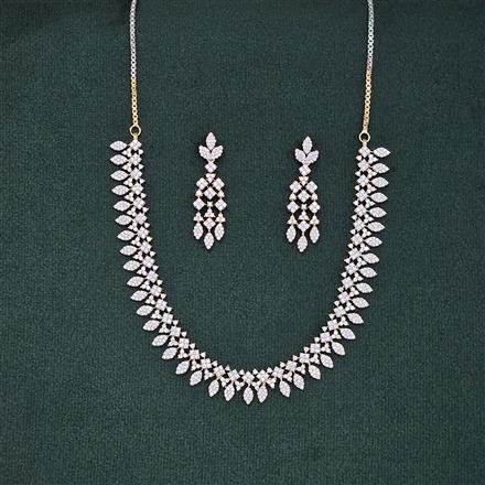 Cubic Zirconia Delicate Necklace Set With 2 Tone Rhodium Plating