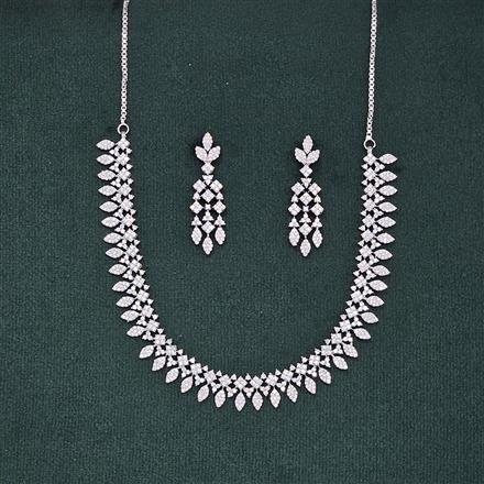 Cubic Zirconia Delicate Necklace Set With 2 Tone Rhodium Plating