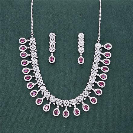 Cubic Zirconia Classic Necklace Set With Rhodium Plating