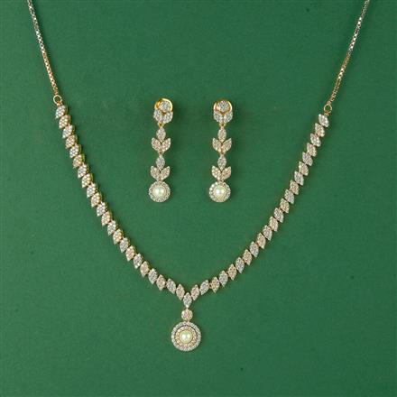 Cz Pearl Necklace With 2 Tone Rhodium Plating