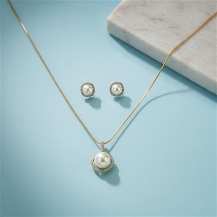 Cz Pearl Pendant Set With 2 Tone Plating