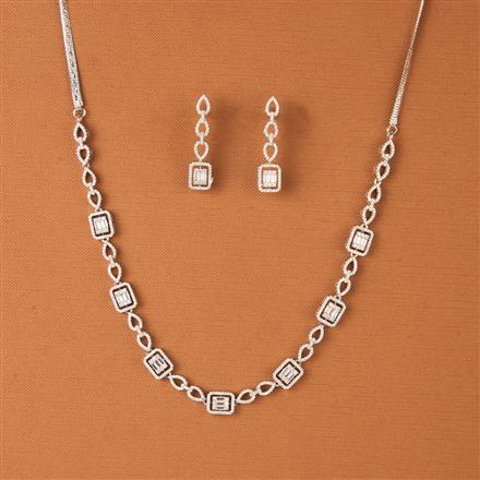 Cz Delicate Necklace With 2 Tone Rhodium Plating