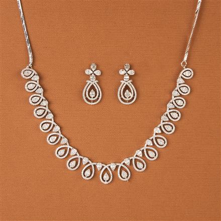 Cubic Zirconia Delicate Necklace Set With 2 Tone Rhodium Plating