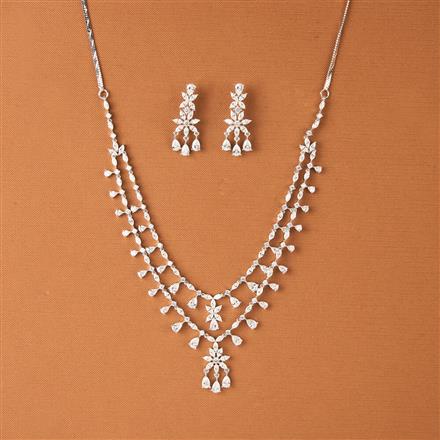 Cubic Zirconia Classic Necklace Set With 2 Tone Rhodium Plating