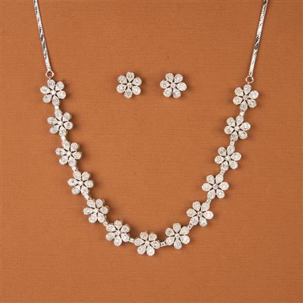 Cubic Zirconia Classic Necklace Set With 2 Tone Rhodium Plating
