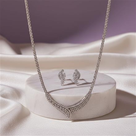 Cubic Zirconia Classic Pendant Set With 2 Tone Rhodium Plating