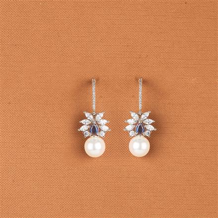 Cubic Zirconia Pearl Earring With Rhodium Plating