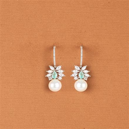 Cubic Zirconia Pearl Earring With Rhodium Plating