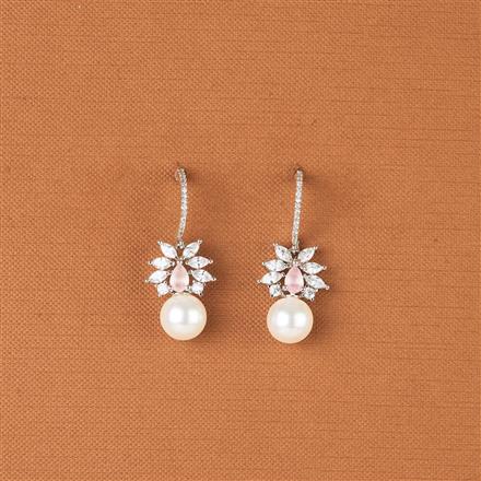 Cubic Zirconia Pearl Earring With Rhodium Plating