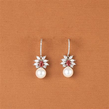 Cubic Zirconia Pearl Earring With Rhodium Plating