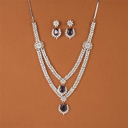 Cubic Zirconia Classic Necklace Set With Rhodium Plating