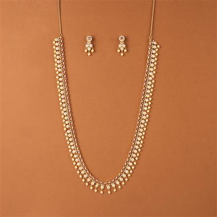 Cubic Zirconia Pearl Necklace Set With Gold Plating