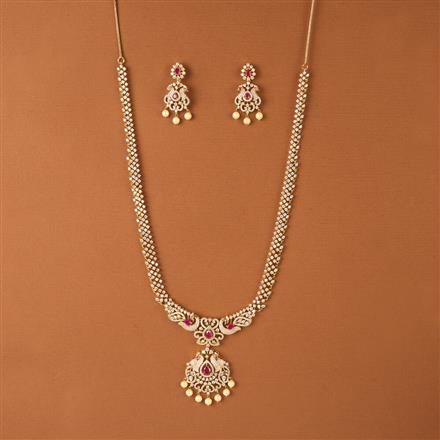 Cubic Zirconia Long Necklace Set With Gold Plating