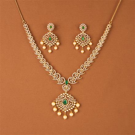 Cubic Zirconia South Indian Necklace Set With Gold Plating