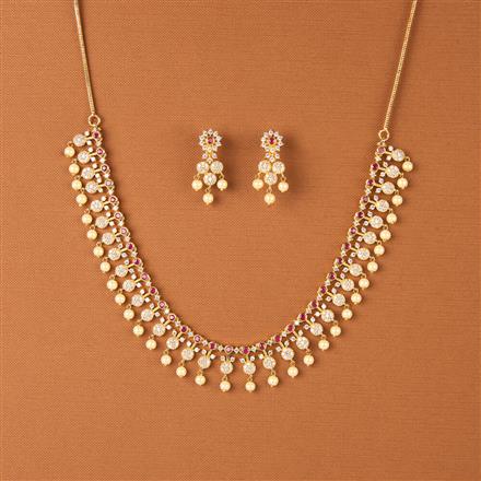 Cubic Zirconia Moti Necklace Set With Gold Plating