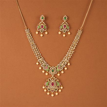 Cubic Zirconia Moti Necklace Set With Gold Plating