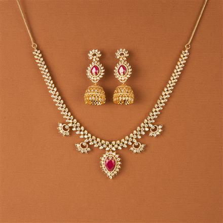 Cubic Zirconia South Indian Necklace Set With Gold Plating