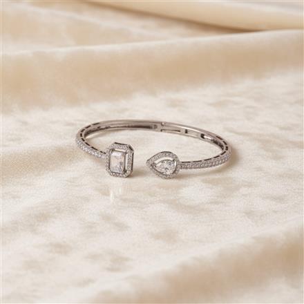 Cubic Zirconia Delicate Kada With Black Rose 2 Tone Rhodium Plating