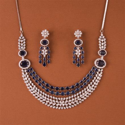 Cubic Zirconia 2 Line Necklace Set With Rhodium Plating