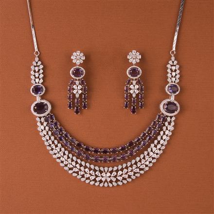 Cubic Zirconia 2 Line Necklace Set With Rhodium Plating