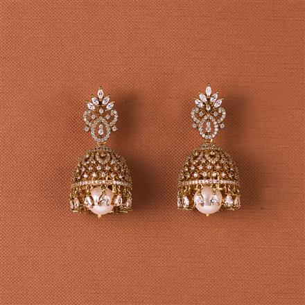 Cubic Zirconia Classic Jhumki With Mehndi 2 Tone Rhodium Plating