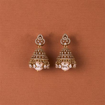 Cubic Zirconia Pearl Jhumki With Mehndi 2 Tone Rhodium Plating