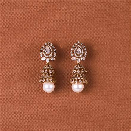 Cubic Zirconia Pearl Jhumki With Mehndi 2 Tone Rhodium Plating