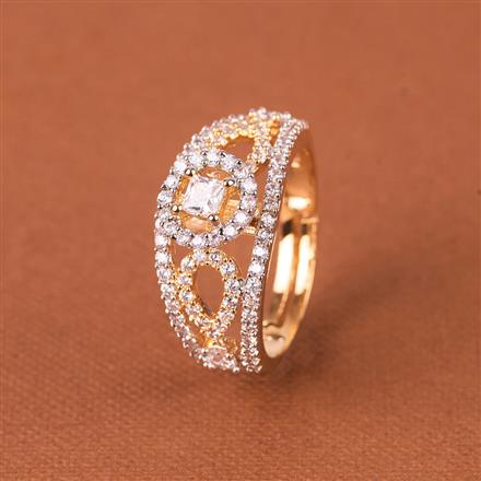 Cubic Zirconia Adjustable Ring With Mehndi 2 Tone Rhodium Plating