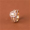 Cubic Zirconia Adjustable Ring With Mehndi 2 Tone Rhodium Plating