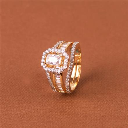 Cubic Zirconia Adjustable Ring With Mehndi 2 Tone Rhodium Plating
