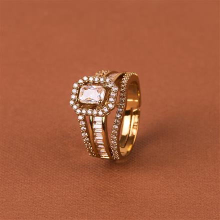 Cubic Zirconia Adjustable Ring With Mehndi 2 Tone Rhodium Plating