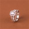 Cubic Zirconia Adjustable Ring With Mehndi 2 Tone Rhodium Plating